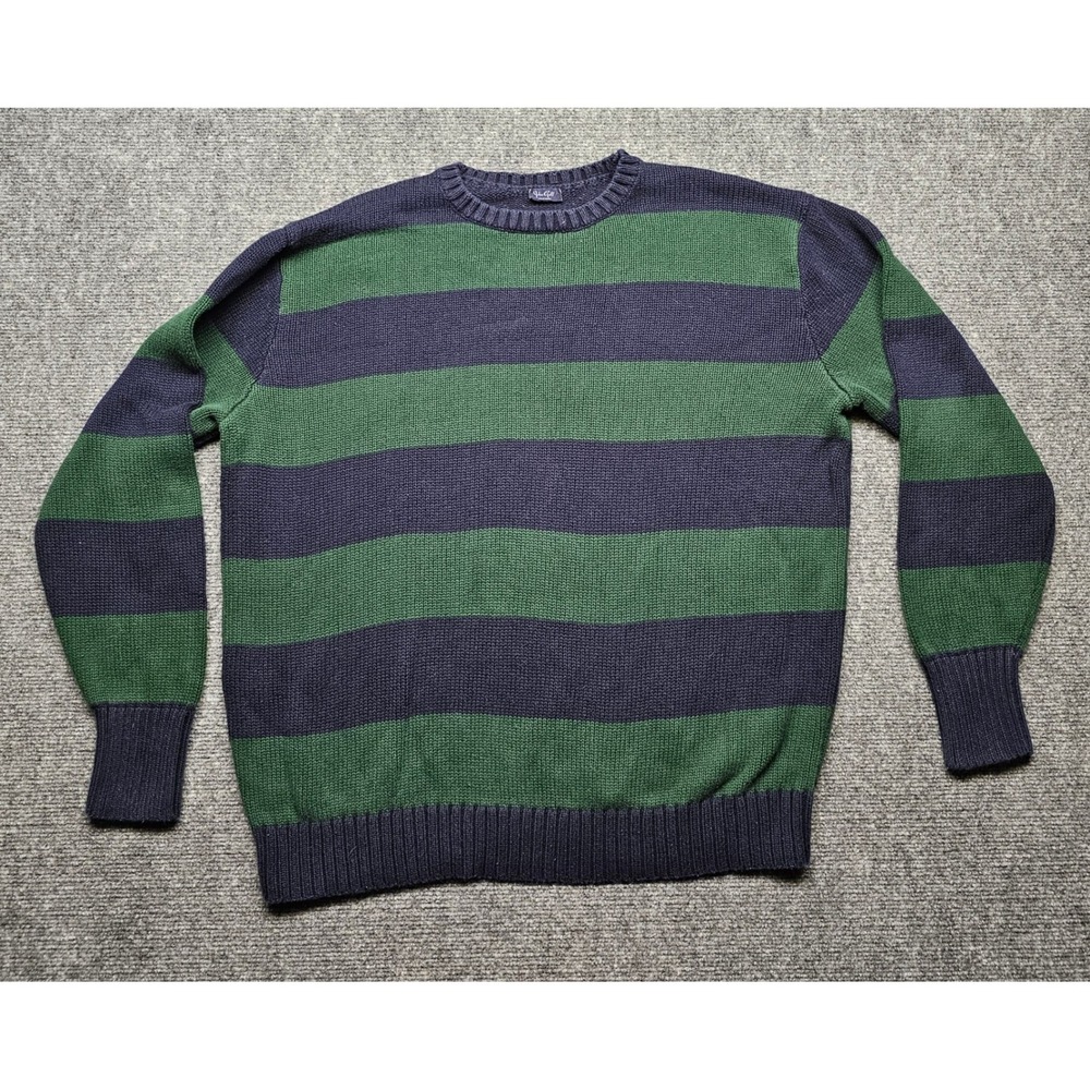 John Galt Brandy Melville Striped Sweater Navy Blue Green Cotton Knit MH320